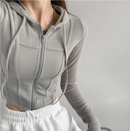 Sexy Cropped Hoodie with Zippered Closure - Image 10