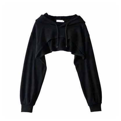 Long Sleeve Cropped Hoodie with Solid Color - Image 10