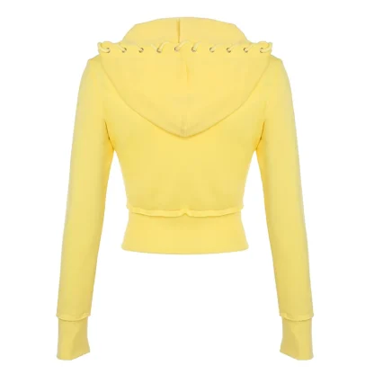 Zip Cropped Hoodie with Creative Drawstring - Image 6