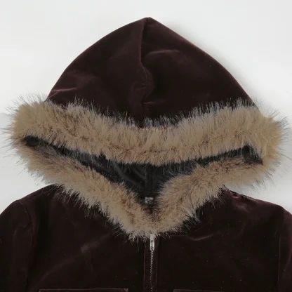 Slim Fit Cropped Hoodie with Faux Fur - Image 7