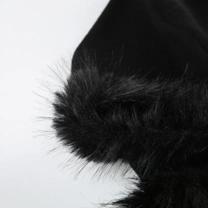 Black Zip Up Hooded Jacket with Faux Fur - Image 10