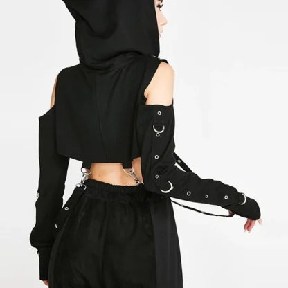 Cold-shoulder Cropped Hooded Pullover - Image 3