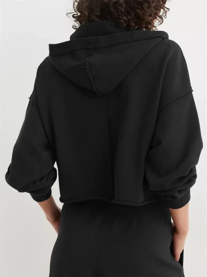 Oversized Cropped Hoodie with V-neck - Image 10