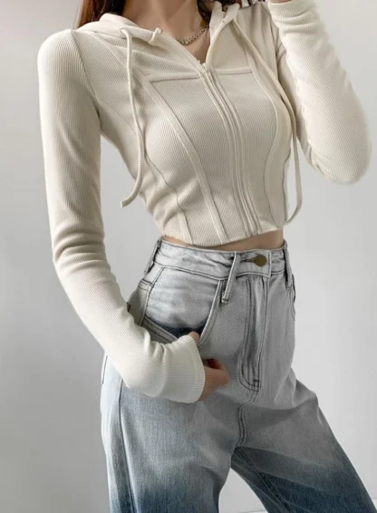 Sexy Cropped Hoodie with Zippered Closure - Image 13