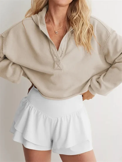 Oversized Cropped Hoodie with V-neck - Image 3