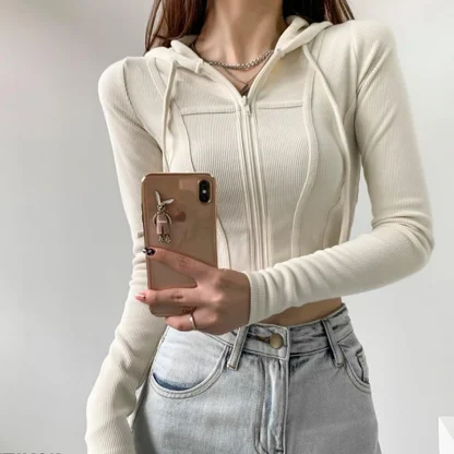 Sexy Cropped Hoodie with Zippered Closure - Image 4