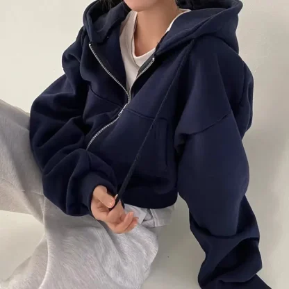 Casual Hooded Jacket with Zip and Drawstring - Image 3