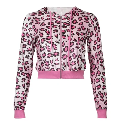 Slim Fit Women's Hoodie with Leopard Print