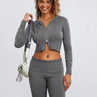 Cropped Hoodie with Double Zipper Front