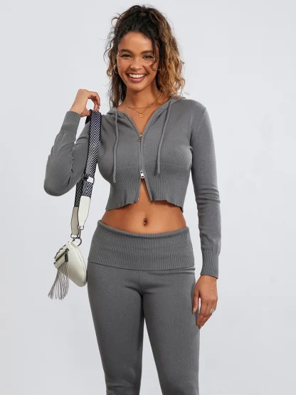 Cropped Hoodie with Double Zipper Front