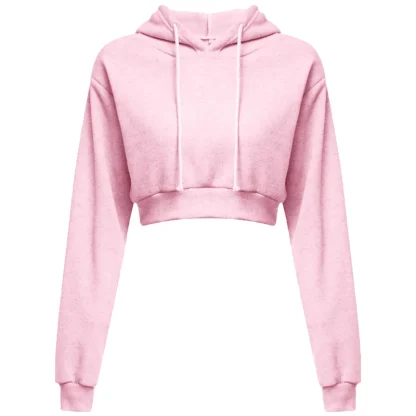 Casual Plain Color Hoodie with Crop Design - Image 11