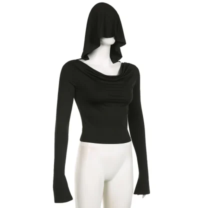 Chic Black Cropped Hoodie with Off-shoulder - Image 5