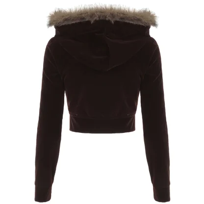 Slim Fit Cropped Hoodie with Faux Fur - Image 6