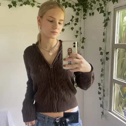 Knitted Zippered Hoodie for Women - Image 2