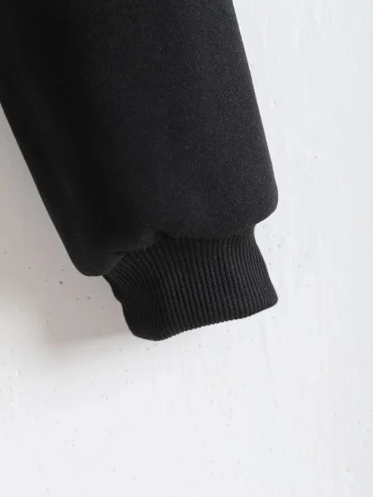 Black Cropped Hoodie with Zipper - Image 3