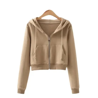 Zippered Cropped Hoodie with Pocket