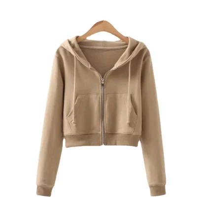Zippered Cropped Hoodie with Pocket