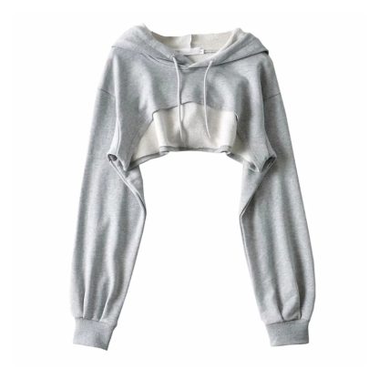 Long Sleeve Cropped Hoodie with Solid Color - Image 9