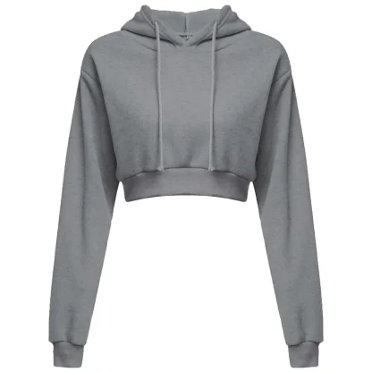 Casual Plain Color Hoodie with Crop Design - Image 7