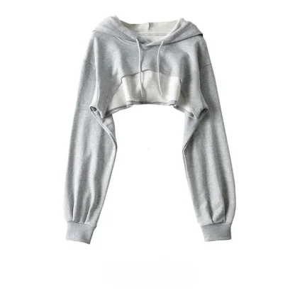 Cropped Pullover Hoodie with Drawstring - Image 4