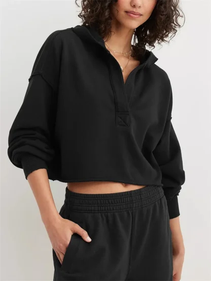 Oversized Cropped Hoodie with V-neck - Image 11