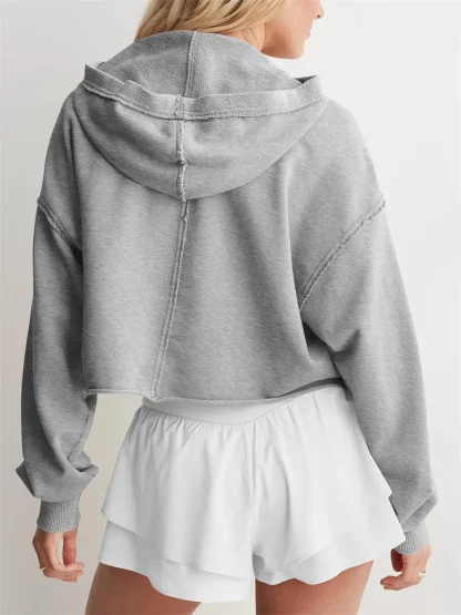 Oversized Cropped Hoodie with V-neck - Image 6