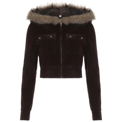 Slim Fit Cropped Hoodie with Faux Fur