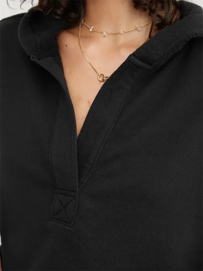Oversized Cropped Hoodie with V-neck - Image 8