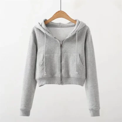 Zippered Cropped Hoodie with Pocket - Image 5