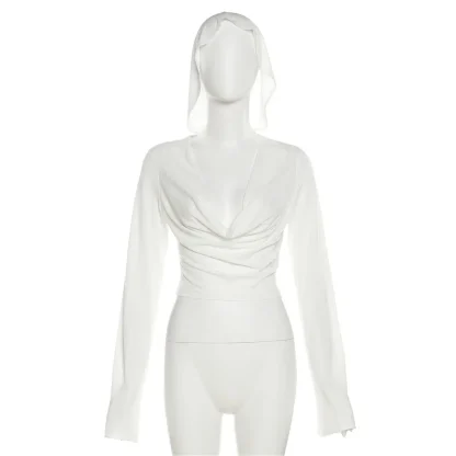 Sexy Plunge Neckline Cropped Hoodie - Image 7