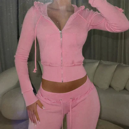Zip Cropped Hoodie with Creative Drawstring - Image 4