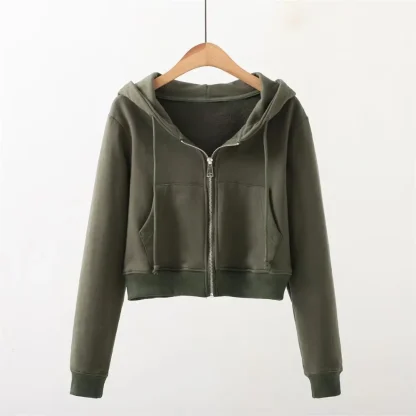 Zippered Cropped Hoodie with Pocket - Image 4