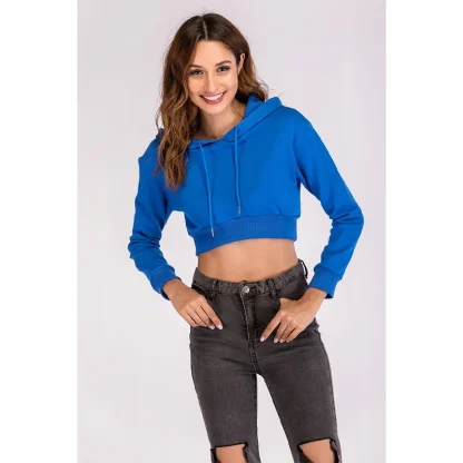 Casual Plain Color Hoodie with Crop Design - Image 6
