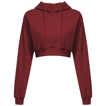 Casual Plain Color Hoodie with Crop Design - Image 8