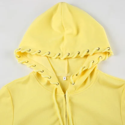 Zip Cropped Hoodie with Creative Drawstring - Image 7