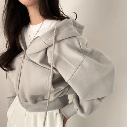 Casual Hooded Jacket with Zip and Drawstring - Image 2