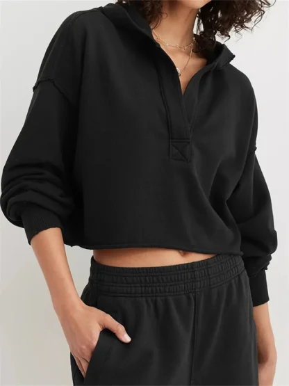 Oversized Cropped Hoodie with V-neck - Image 4