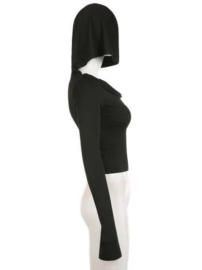 Chic Black Cropped Hoodie with Off-shoulder - Image 4