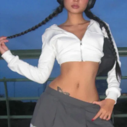 Aesthetic Cropped Hoodie Jacket with Zipper - Image 8