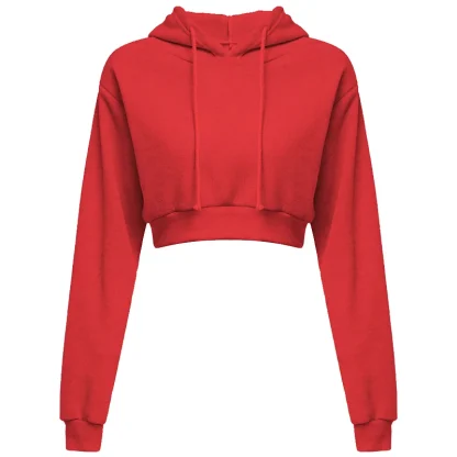 Casual Plain Color Hoodie with Crop Design - Image 12
