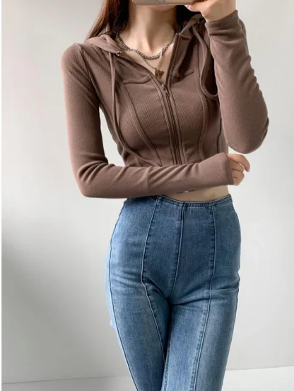 Sexy Cropped Hoodie with Zippered Closure - Image 12