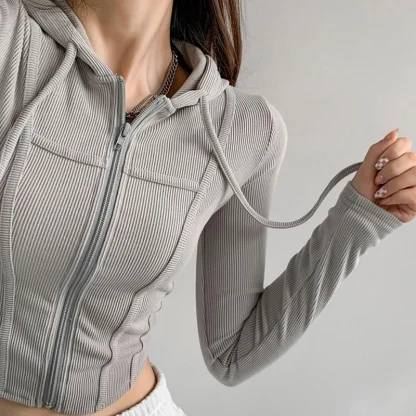 Sexy Cropped Hoodie with Zippered Closure - Image 2