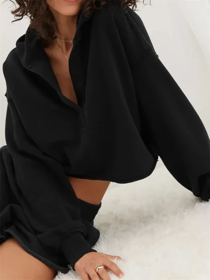 Oversized Cropped Hoodie with V-neck - Image 9