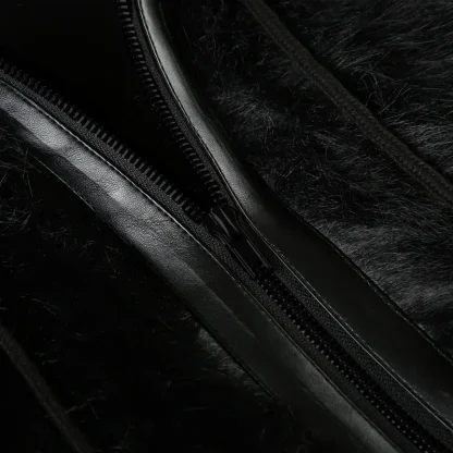 Black Zip Up Hooded Jacket with Faux Fur - Image 13