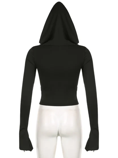 Chic Black Cropped Hoodie with Off-shoulder - Image 3