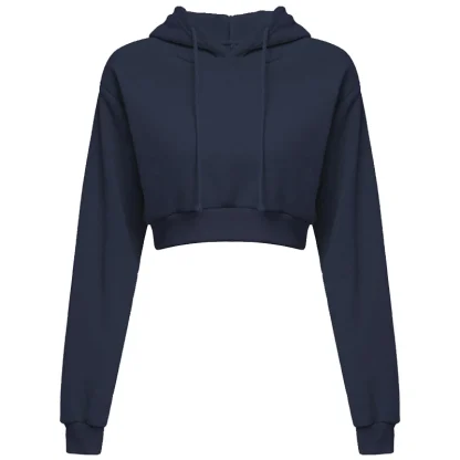 Casual Plain Color Hoodie with Crop Design - Image 3