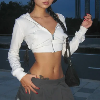 Aesthetic Cropped Hoodie Jacket with Zipper - Image 6
