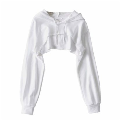 Long Sleeve Cropped Hoodie with Solid Color - Image 8