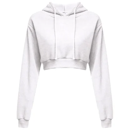 Casual Plain Color Hoodie with Crop Design - Image 9