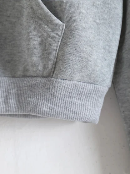 Drawstring Cropped Hoodie with Solid Color - Image 4